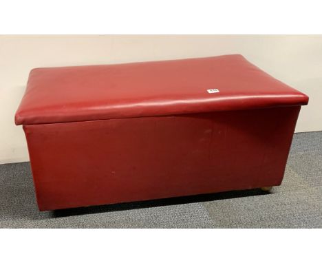 An 1970's upholstered linen trunk, L. 101cm, H. 54cm.