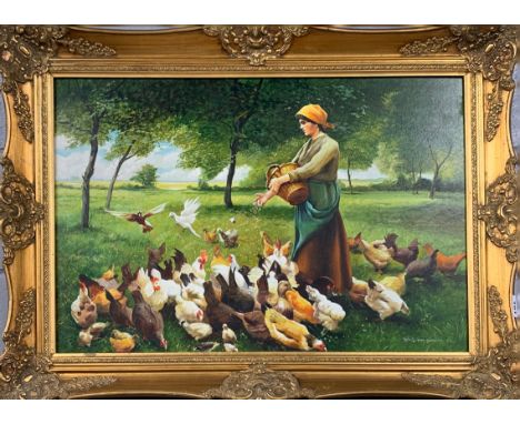 A large gilt framed oil on board by Reg Lewis after T. M. Francoise.