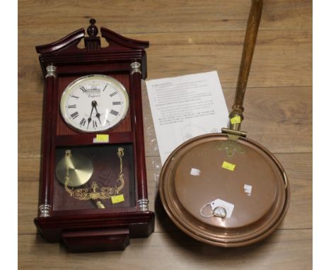 Quartz Westminster chime wall clock and bed warming pan 