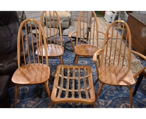 Four Ercol dining chairs and Ercol footstool base 