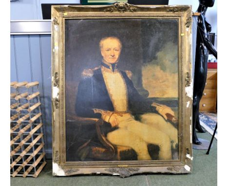 Framed reproduction print of Rear Admiral John Rouett Smollett of Bonhill, frame 145 cm x 122 cm 