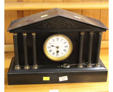 Late 19th century black slate mantle clock