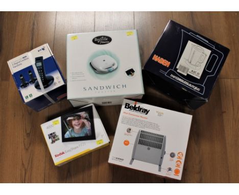 Convector heater, sandwich toaster, kettle, Kodak Easy Share and BT cordless handset (all boxed)