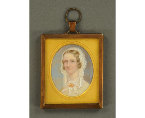 P.A. Barnard, oval portrait miniature on ivory of Mrs Edward Curry, signed "Barnard" and dated 1848, pencil inscription verso