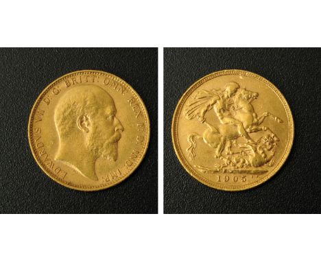 Edward VII, sovereign, Melbourne Mint, 1905, bare head R, Rev. St. George & The Dragon.