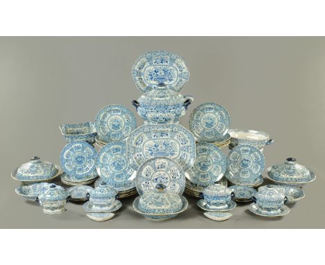 A Victorian blue and white transfer printed dinner service, Nankeen semi-china, approximately 62 pieces.   CONDITION REPORT: 