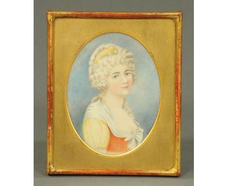 A 19th century portrait miniature, on ivory, signed E. Crombie.  Frame 16.5 cm x 13 cm. 