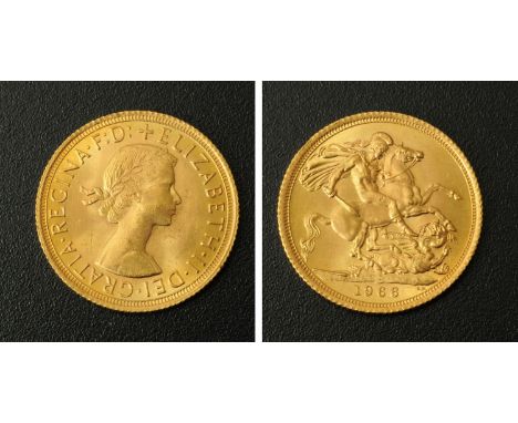 Elizabeth II, sovereign, 1966, young head R, Rev. St. George & The Dragon.