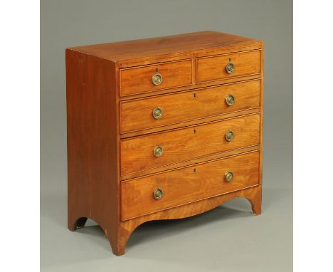 A George III mahogany chest of drawers, with rectangular caddy top and two short and three long drawers with brass drop handl