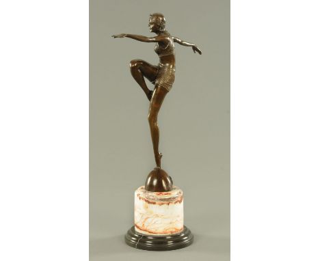 After J. Philipp, an Art Deco style French bronze figure, late 20th century, dancing female with arms outstretched and standi