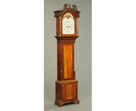 A George III mahogany and walnut longcase clock, probably Whitehaven, bearing old label for Michael King Looking Glass Maker,