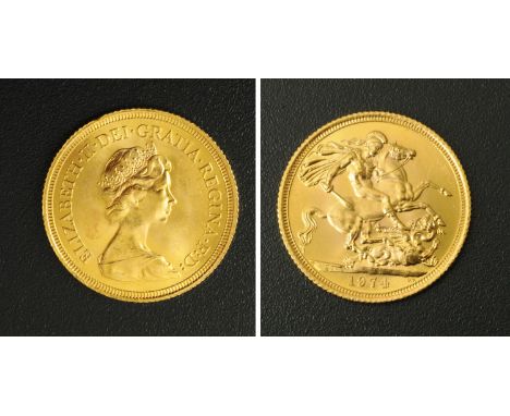 Elizabeth II, sovereign, 1974, bust R, Rev. St. George & The Dragon, EF.