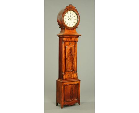 A Victorian mahogany Scottish drumhead longcase clock, with circular painted dial by W. Davie, Falkirk, and two-train strikin