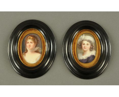 After Vigee Lebrun, a pair of Continental porcelain portrait plaques, late 19th century, one a self-portrait the other of a p