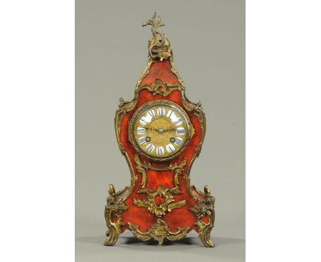 A late 19th century French red tortoiseshell bracket clock, with two-train striking movement by Marti et Cie.  Height 37 cm, 