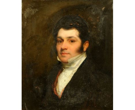 Two portraits, gentleman and lady, both early 19th century, oils on canvas.  60 cm x 50.5 cm and 55 cm x 45.5 cm.    CONDITIO