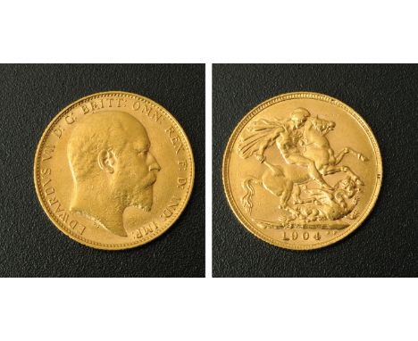 Edward VII, sovereign, 1904, bare head R, Rev. St. George & The Dragon.