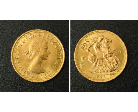 Elizabeth II, sovereign, 1966, young head R, Rev. St. George & The Dragon.
