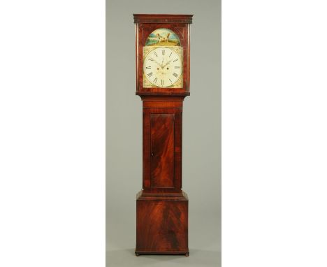 An early 19th century mahogany Scottish longcase clock, with two-train striking movement by William Hunter, Campbelltown, wit