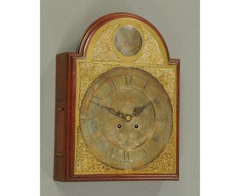 A mahogany cased wall clock, circa 1900, with longcase clock dial and Victorian two-train striking movement.  Case 32 cm x 43