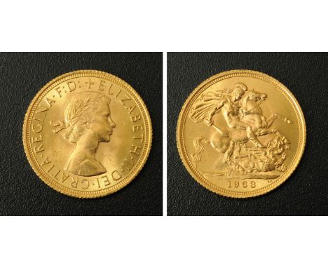 Elizabeth II, sovereign, 1963, young head R, Rev. St. George & The Dragon, VF+.
