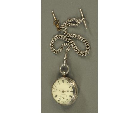 A silver cased pocket watch, London 1868, with enamel dial with Roman numerals and subsidiary seconds dial and with silver wa