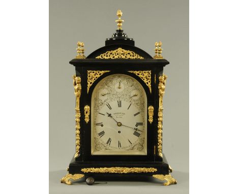 A late Victorian/Edwardian triple fusee bracket clock, the movement striking on eight bells and a gong, the face marked "Samu