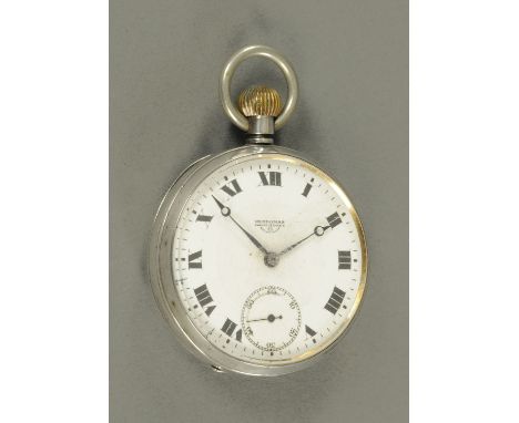 A Hebdomas eight day pocket watch, London import marks 1917, the enamel dial with Roman numerals and subsidiary seconds dial.