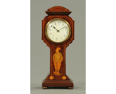 An Edwardian mantle clock, in the form of a miniature longcase clock, with single-train movement with Arabic numerals and inl