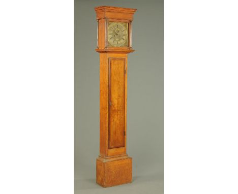 A 19th century oak and walnut longcase clock, with square brass dial and two-train striking movement by John Clark.  Height 2