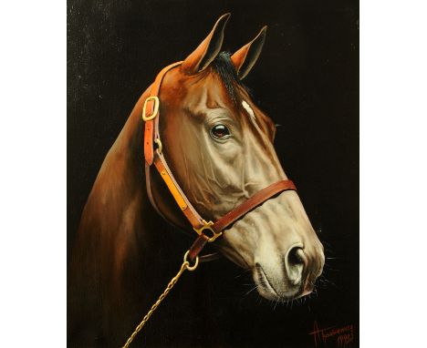 A. Tyszkiewicz, oil on canvas, portrait of a horse.  70 cm x 60 cm, framed, signed (see illustration). 