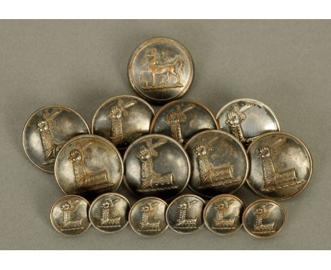 A collection of silver plated livery buttons, 19th century, to include eight coat buttons and four cuff buttons, each with em