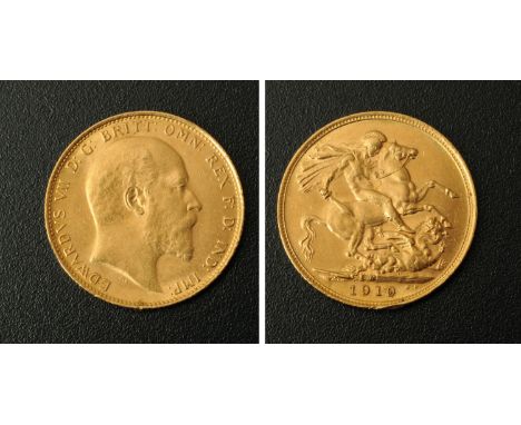 Edward VII, sovereign, Melbourne Mint, 1910, bare head R, Rev. St. George & The Dragon, F.