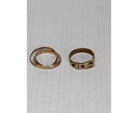A 9ct gold buckle ring together with a 9ct gold Russian ring, total weight 6.0gLocation: 