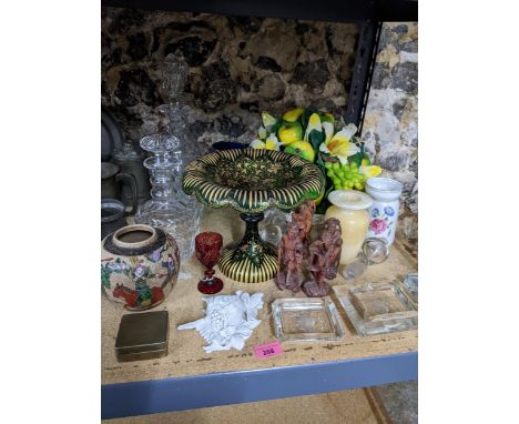 A selection of glass, ceramics, Oriental and other items to include a 19th century green glass comport with all over cut and 