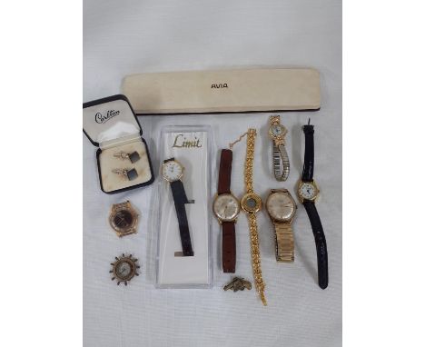 A small group of vintage gents and ladies watches A/F to include a Ginelbrass 17 jewel gents dial, together with vintage cuff