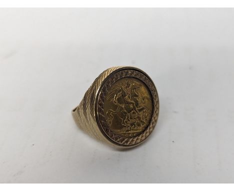 A 1906 Edward VII half sovereign, set in a 9ct gold ring, 8.8gLocation: 