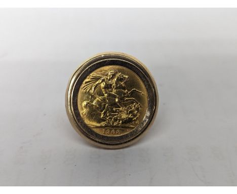 A 1968 Elizabeth II full sovereign, in a 9ct gold ring setting, 16.3gLocation: 