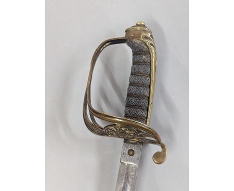 A Victorian 1854 pattern infantry Officers sword by Maxsted Carlton St, Regent Street, London, having etched decoration and c