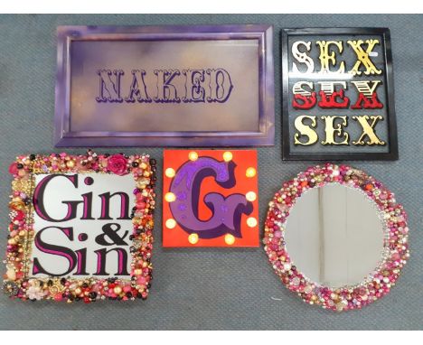 A group of contemporary signs to include bead framed and light up examplesLocation: BWR 