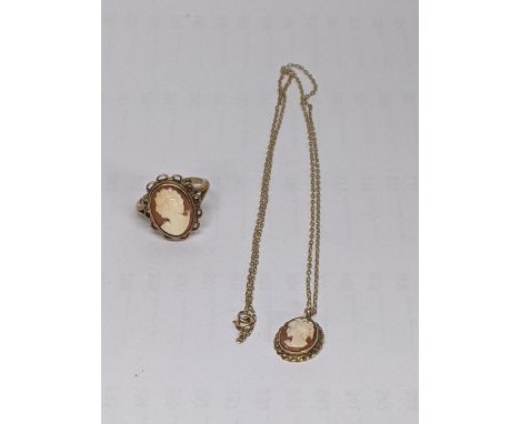 A 9ct gold Cameo necklace together with a 9ct gold Cameo ring, total weight 5.3gLocation: 