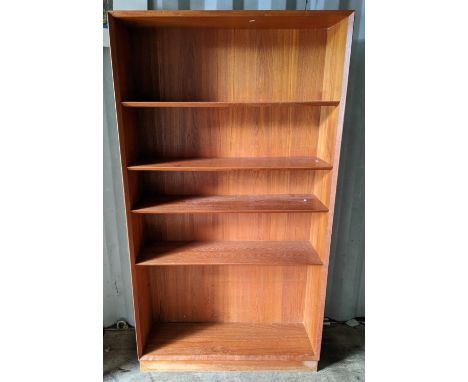 A vintage Danish teak open bookcase, Loose shelves and on a plinth base, 183h x 100w, Location: 