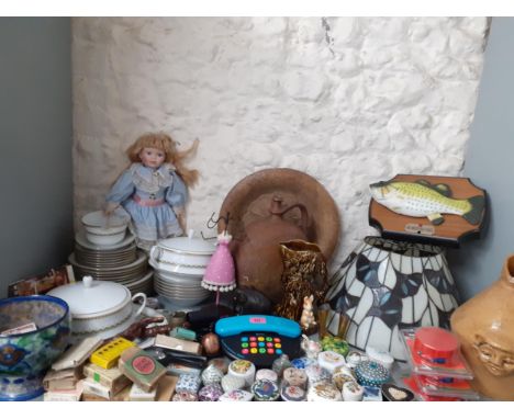 Mixed pottery, ceramics, ornaments, vintage playing cards, treen corkscrews and trinket potsLocation: LWB 