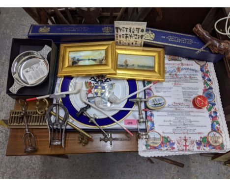A mixed lot to include a collection of corkscrews and champagne taps to include James Heeley &amp; Sons patent double lever c