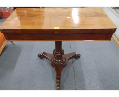 A mid 19th century mahogany fold-over top card table with turned Colum, a tripod base and contentsLocation:RAB 