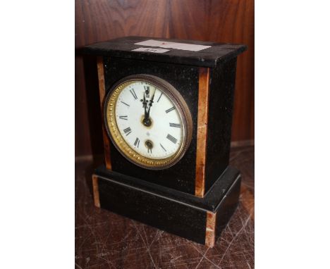 A SLATE AND MARBLE MANTLE CLOCK BY ANSONIA CLOCK CO - H 23.5 CM W 19 CM