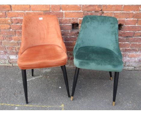 TWO MODERN VELVET BUTTON BACK CHAIRS - ONE GREEN ONE MARMALADE
