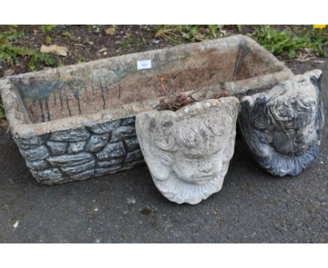 A RECTANGULAR PLANTER TOGETHER WITH 2 WELL PLANTERS