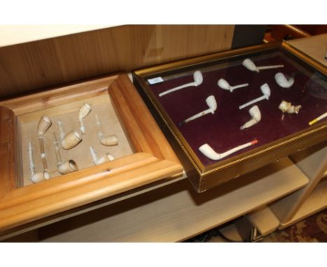 TWO VINTAGE PIPE DISPLAYS WITH A SELECTION OF CLAY PIPES
