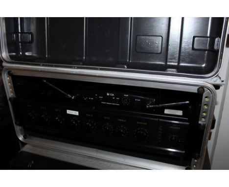 A TOA PA AMPLIFIER MODEL A-1061 AND WIRELESS TUNER IN HARDCASE